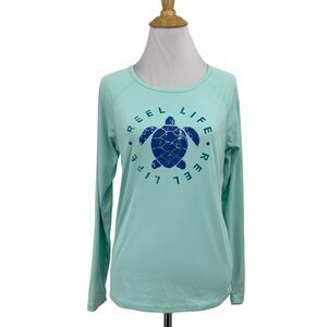 Reel Life Shirt Womens S Small Ice Frappe Long Sleeve Crew Turtle Fishing UPF